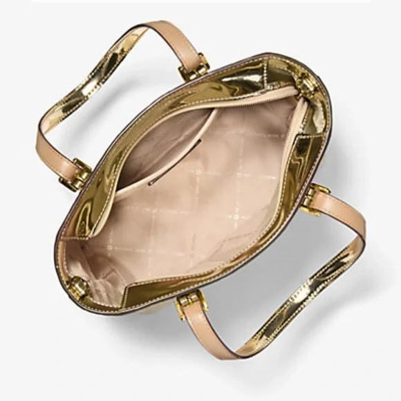 MICHAEL KORS Jet Set Extra-Small Metallic Logo Debossed Convertible TZ Tote Cros - Picture 3 of 16